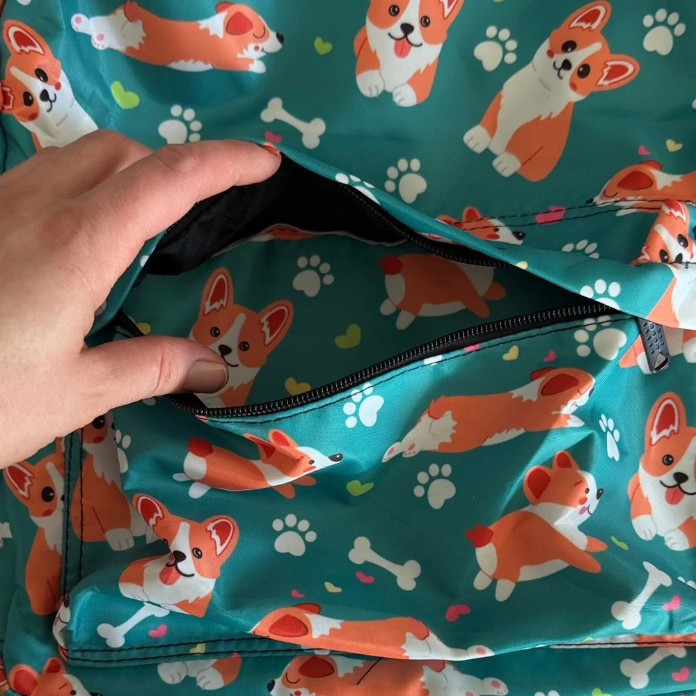 Teal Corgi Backpack Multiple Compartments - Picture 4 of 8